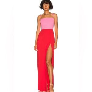 Amanda Uprichard x Revolve Avani Gown in Shocking Pink & Crimson Sz S NWOT